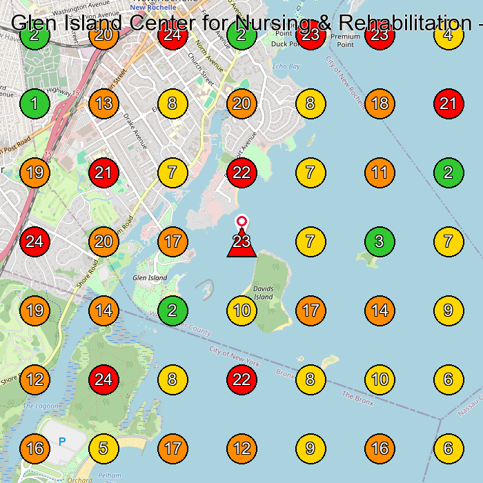 Glen Island Center for Nursing & Rehabilitation Rehabilitation Center GeoGrid ranking map for New Rochelle NY
